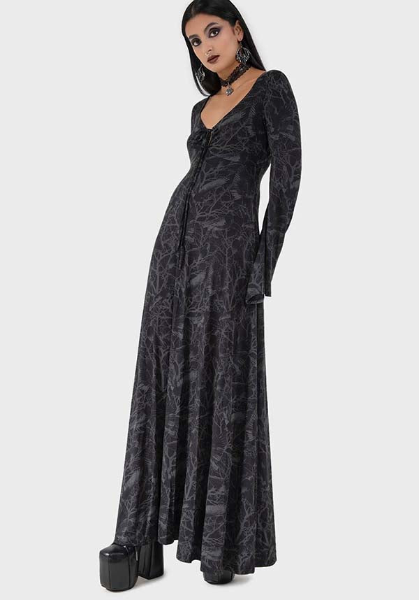 Stunning Raven Print Maxi Dress with Soft Stretch Fabric