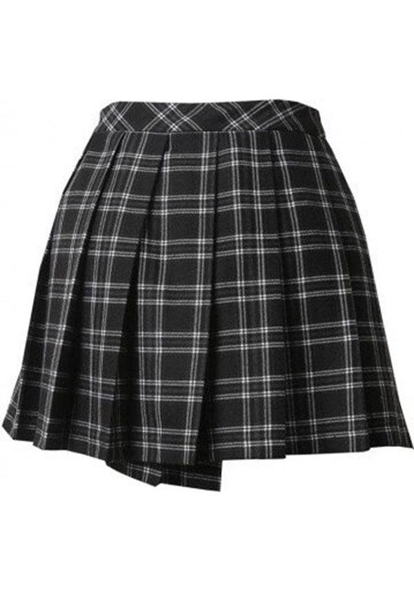 Black Tartan Grunge Style Irregular Hem Pleated Grid Skirt