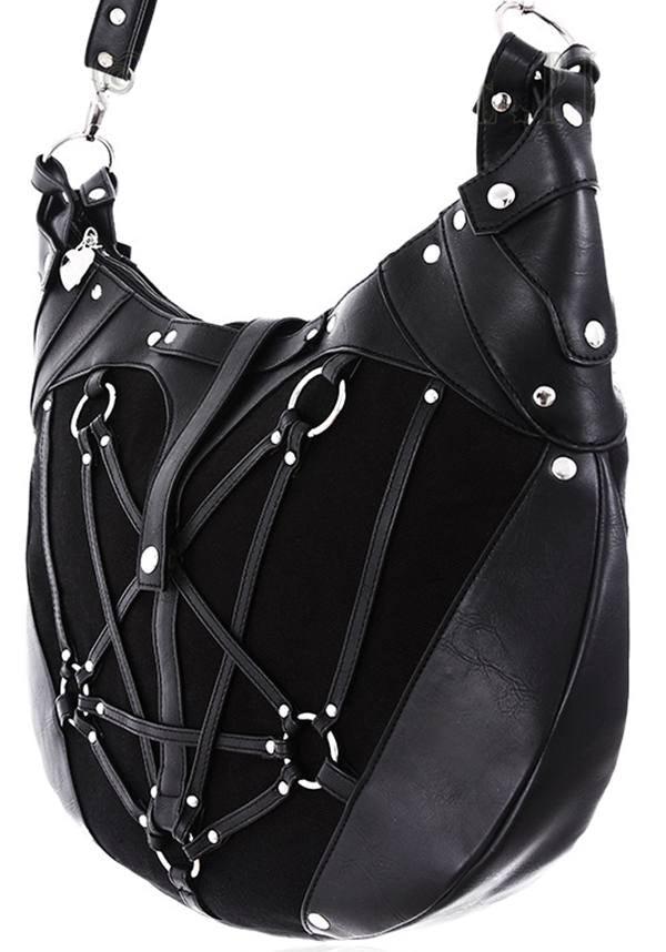 Restyle Pentagram Design Denim and Faux Leather Hobo Tote Bag
