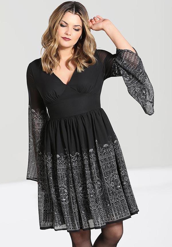 Mysterious Black Secret Gate Chiffon Dress for a Dramatic Look