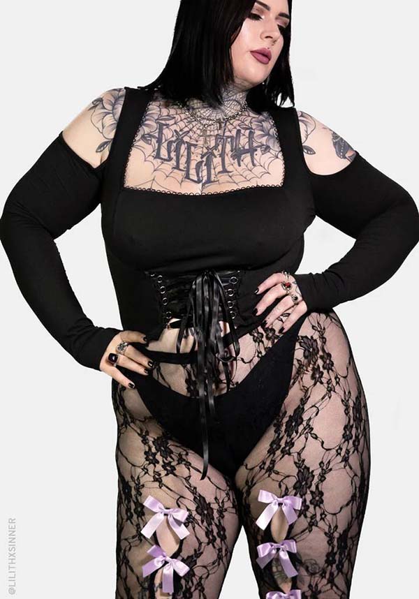 Minerva Cold Shoulder Top with Picot Trim and Corset Design