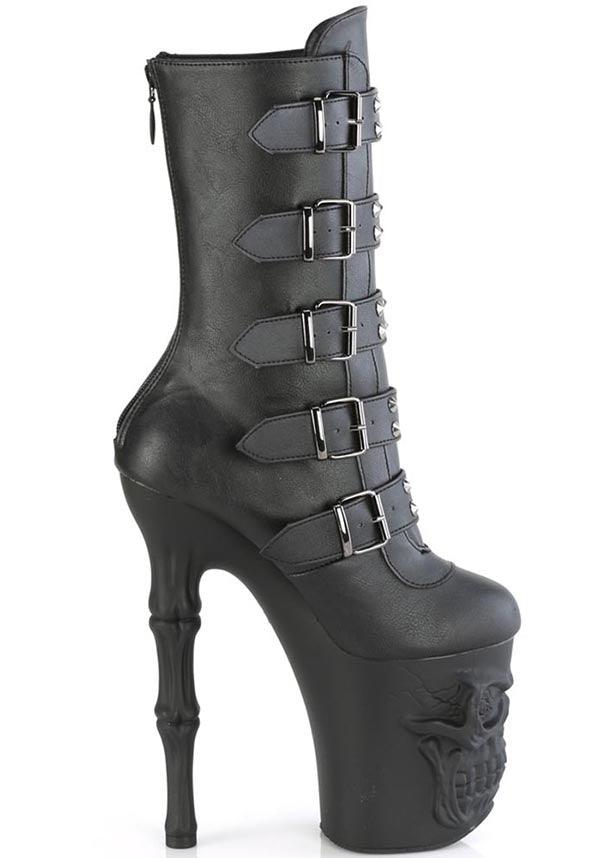 RAPTURE-1052BK Black Platform Mid Calf Boots for Preorder