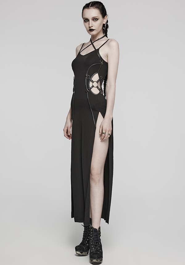 Punk Rave High Cut Maxi Dress: Comfortable, Versatile & Edgy Style