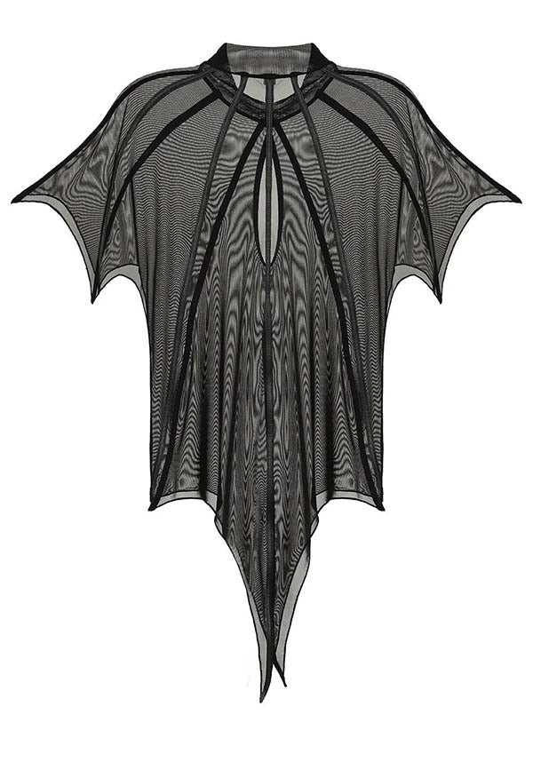 Leutogi Black Mesh Bat Wing Poncho Style Women's Top