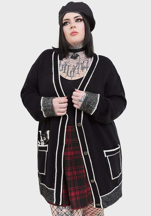 Oversized Gremlins Licensed Stretch Knit Pocket Gizmo Cardigan