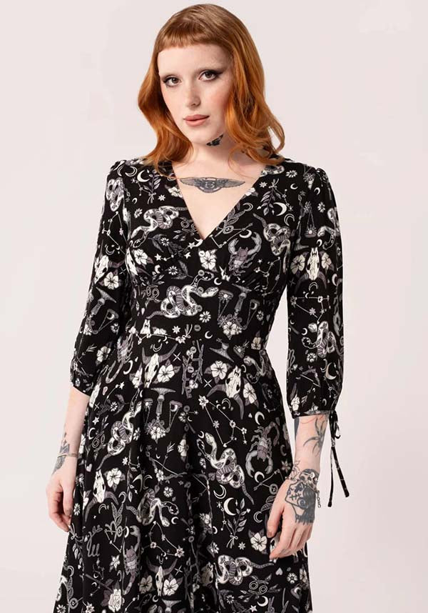 Hell Bunny Celestial Star Sign Printed Viscose Midi Dress for Fashion Lovers