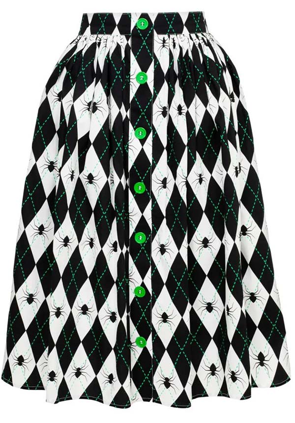 Hell Bunny Regina Gothic and Retro-Inspired Checkered Skirt in Black and White