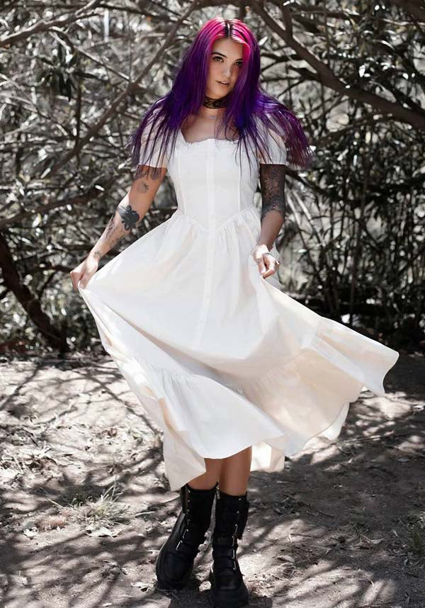 Elegant Ivory Gothic Dress by Lively Ghosts with Lace Details