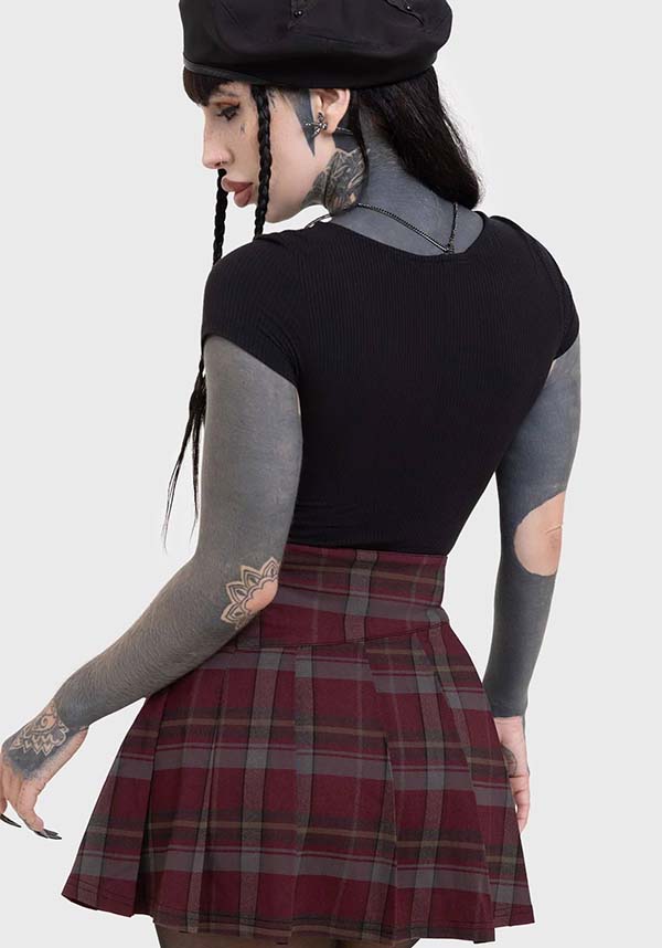 Sable Riot Mini Skirt with Custom Skull Buckles and Check Print
