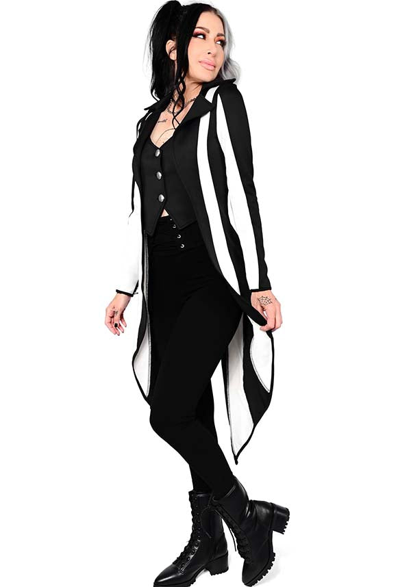 Foxblood Unisex Black and White Striped Stretch Neoprene Jacket