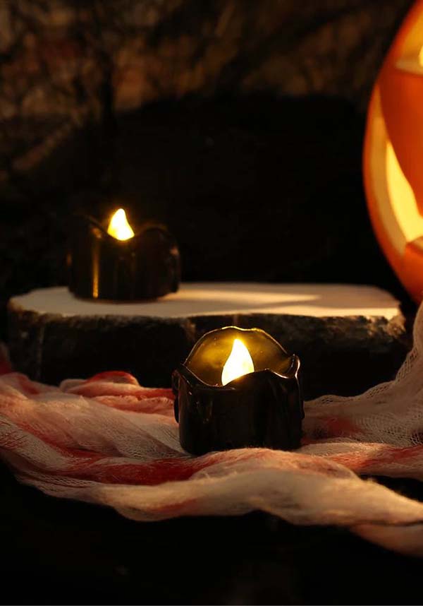 Set of 6 Black LED Tealight Candles for Decorative Ambiance