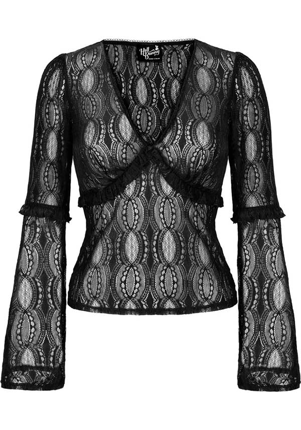 Hell Bunny Gothic Striped Black Lace Women's Top - Rhea Style