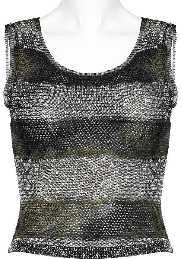 Punk Rave Krueger Edgy Cropped See - Through Tank Top