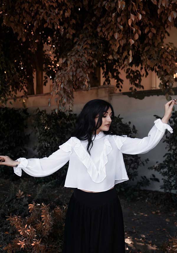 Vintage-Inspired Phantasm Long Sleeve Chiffon Top