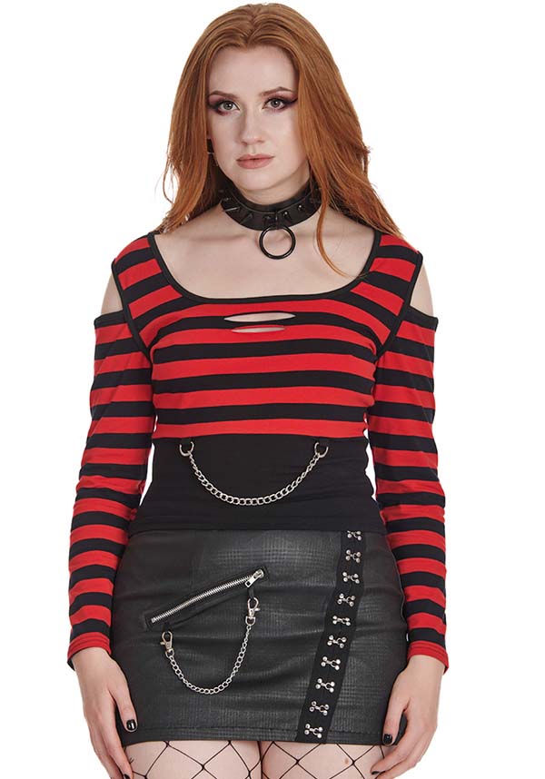 Banned Alternative's Rebellious Red and Black Striped Top