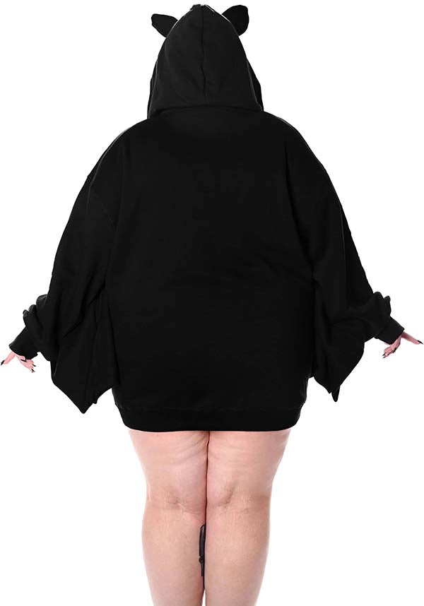 Foxblood 2024 Halloween Oversized Batwing Zip-up Hoodie with Bat Ears