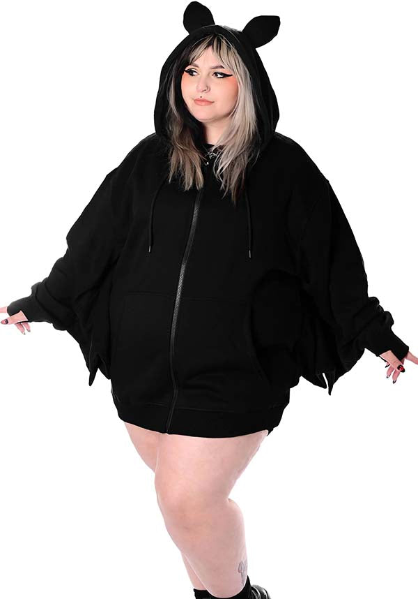 Foxblood 2024 Halloween Oversized Batwing Zip-up Hoodie with Bat Ears