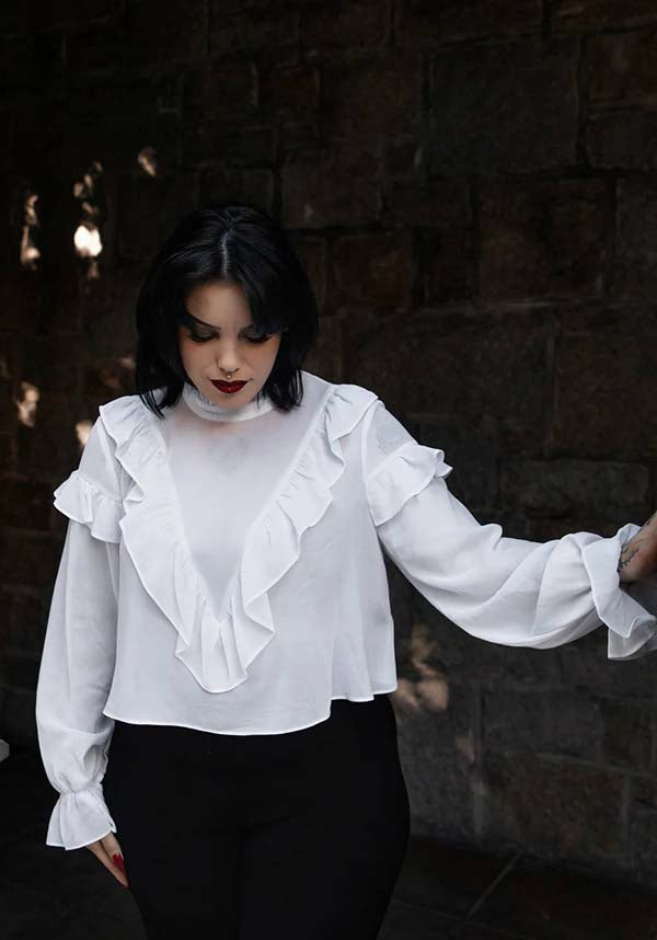 Vintage-Inspired Phantasm Long Sleeve Chiffon Top