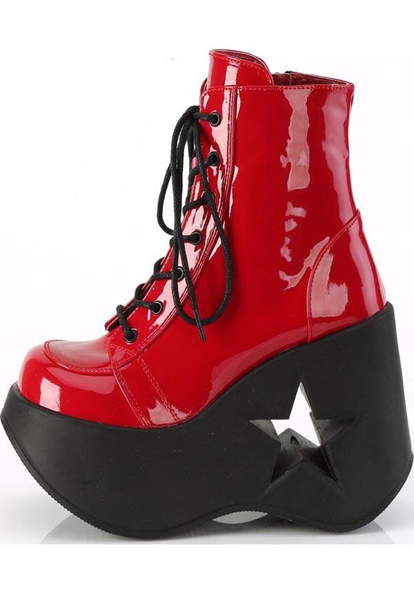 PREORDER: Red Patent DYNAMITE-106 Platform Ankle Boots