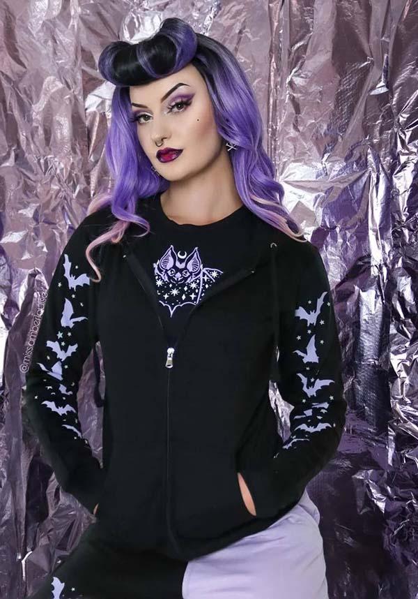 Cozy Purple Bats and Stars Zip - Up Hooded Sweatshirt for All - Year Wear