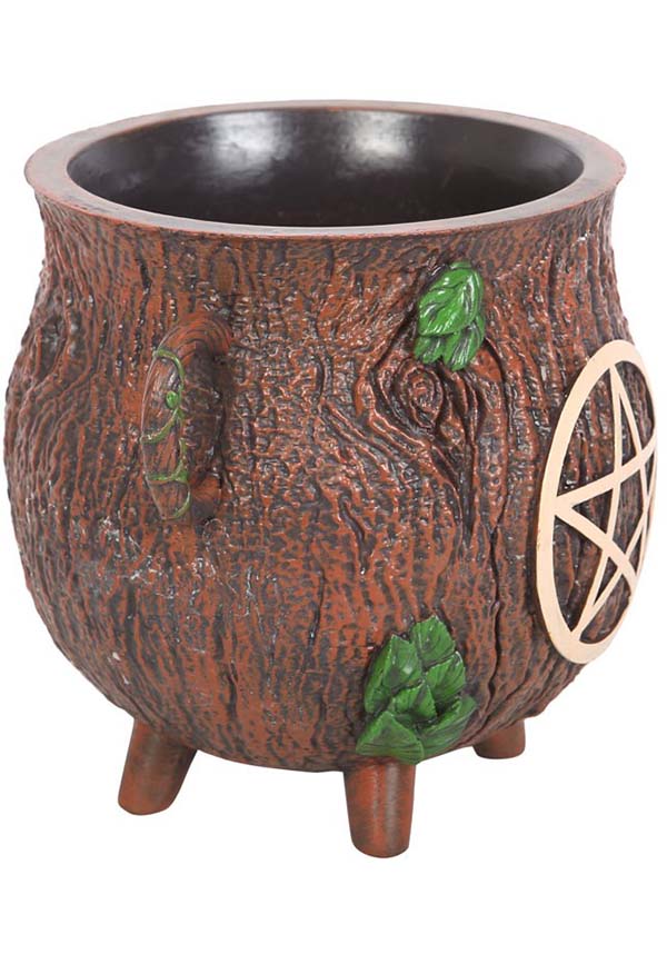 Resin Pentagram Bark Effect Cauldron - Ideal Plant Pot for Magical Planting