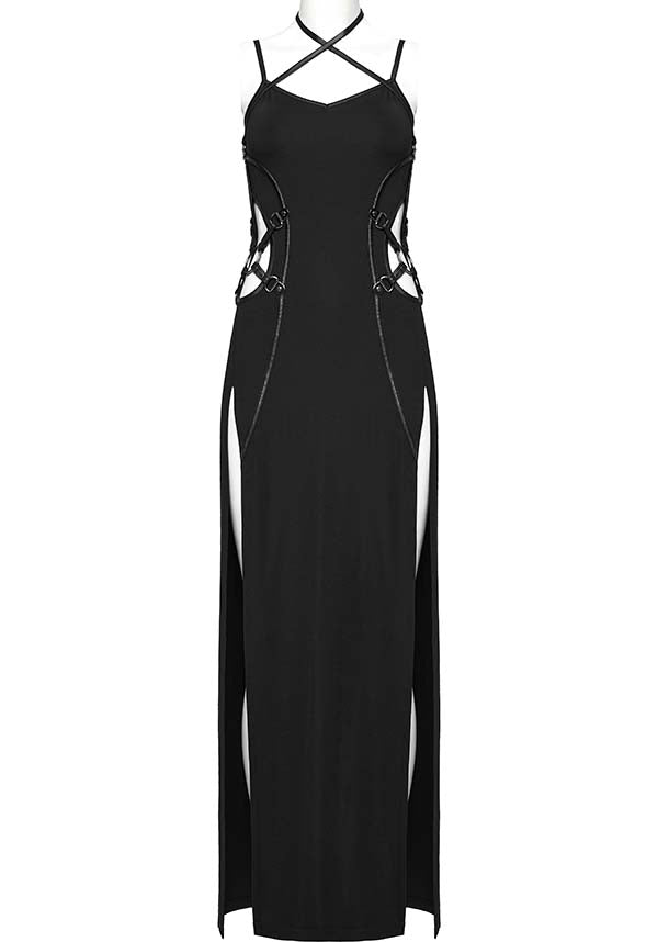 Punk Rave High Cut Maxi Dress: Comfortable, Versatile & Edgy Style
