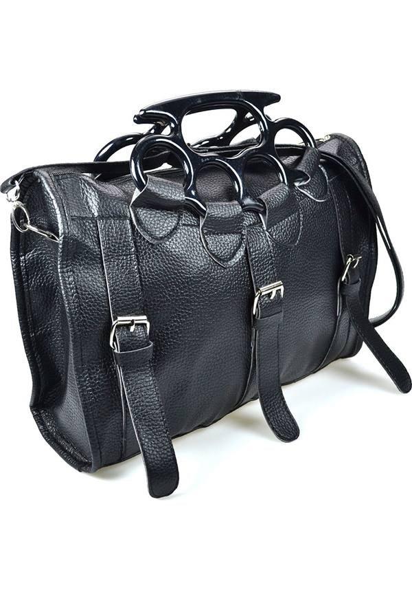 Lethal and Stylish Black Textured PVC Knuckle Duster Handle Bag