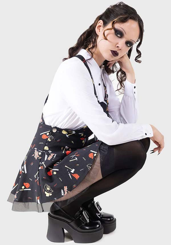 Playtime Chucky Print Pinafore Dress with Unique Features