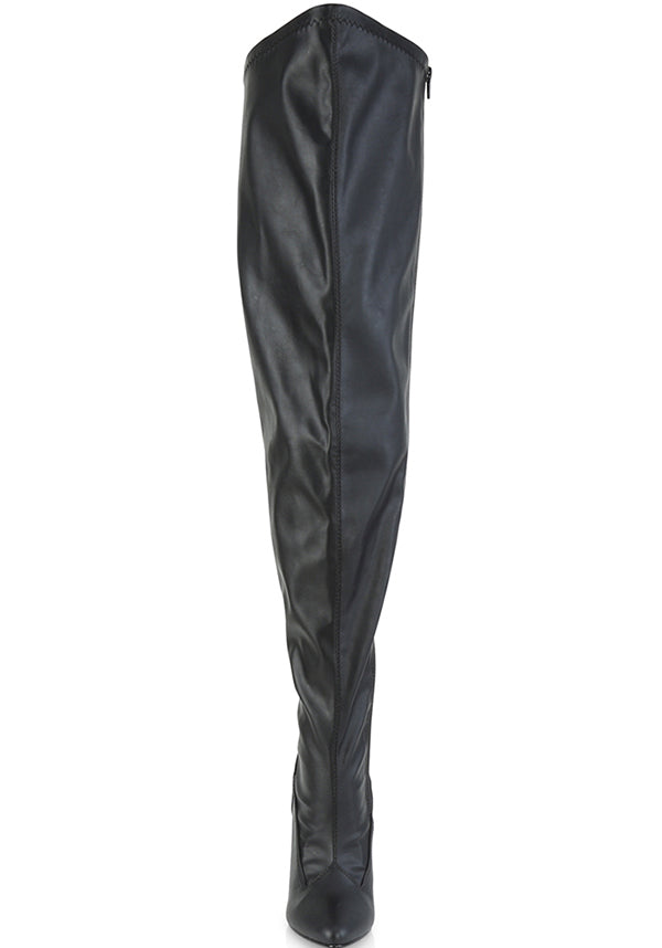 SEDUCE-3000WC Wide Calf Black Faux Leather Thigh High Boots - In Stock