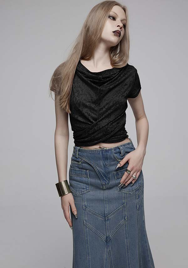 Priscilla Gothic Style Ruched Hooded Fashion Top for Modern Fashion Lovers
