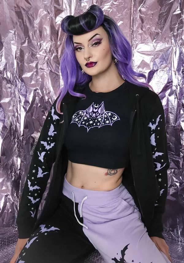 Cozy Purple Bats and Stars Zip - Up Hooded Sweatshirt for All - Year Wear