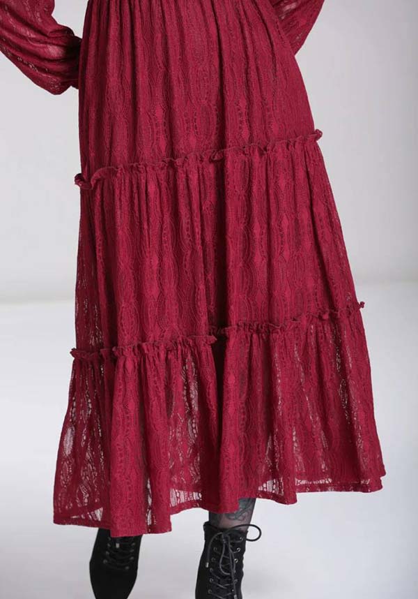 Hell Bunny's Enchanting Burgundy Lace Rhea Maxi Dress