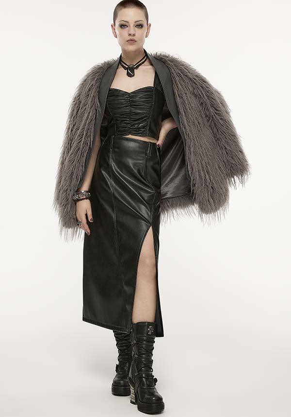 Chic Pleated Faux Leather Square Neck Top for Fashion Lovers