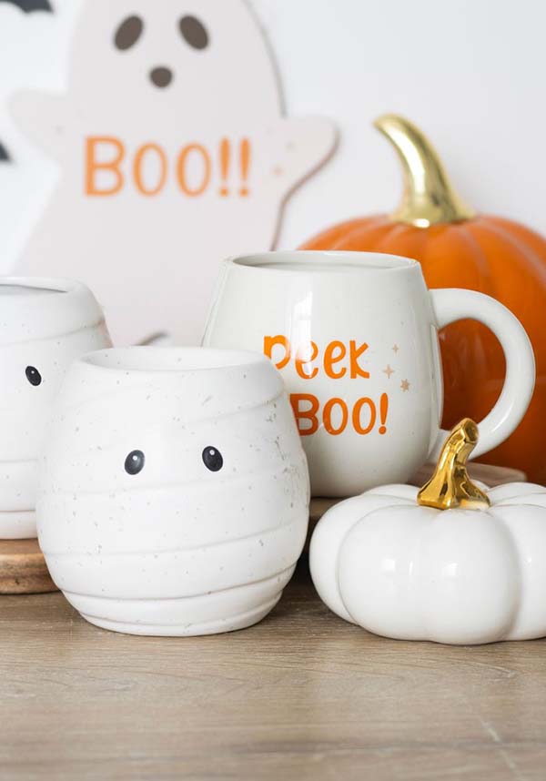 Peekaboo Ghost Themed Rounded Ceramic and Dolomite Coffee Mug for Halloween