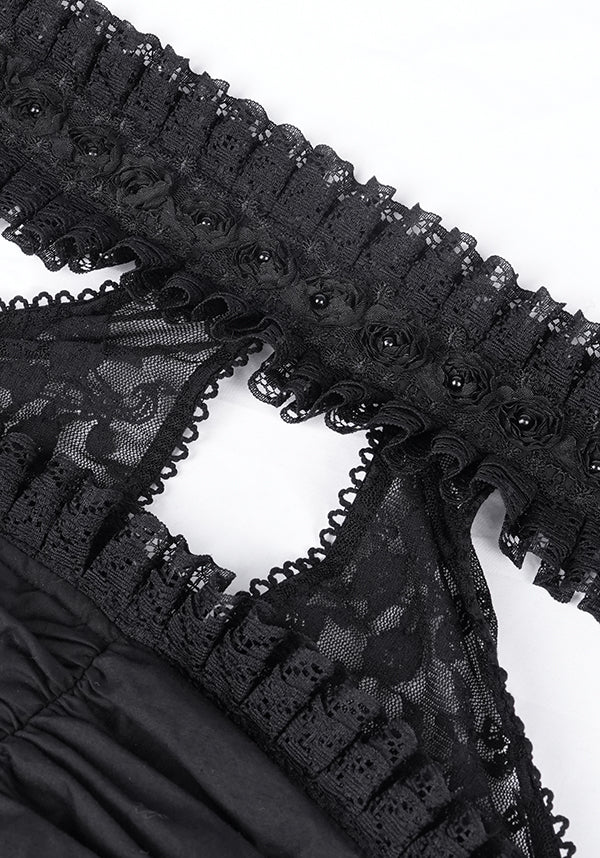 Enchanting Halter Ruffle Neck Cotton-Polyamide Dress - Unleash Your Inner Spooky Deity