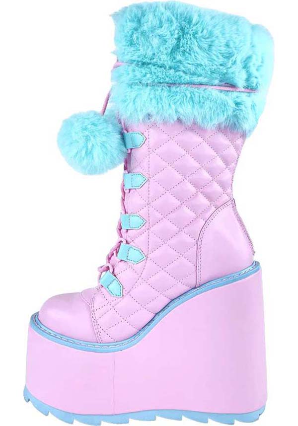 Stylish Pink and Blue Dune Fur Platform Boots for Fashion Lovers