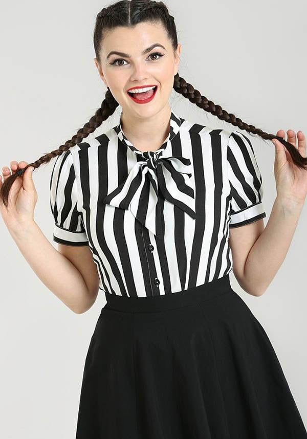 Beetlejuice-Inspired Monochrome Stripe Juno Women's Blouse | TOP