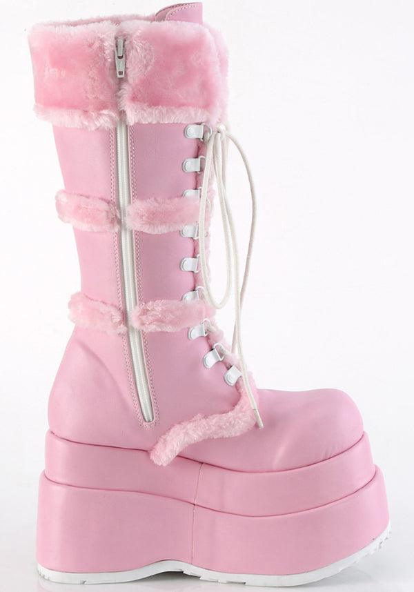 BEAR-202 Preorder Platform Boots in Baby Pink Vegan Leather - Ideal Lace - Up Mid - Calf Boots for Fashion Enthusiasts