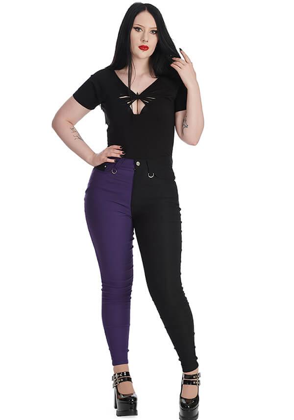 Bailey Purple and Black Half-and-Half Casual Goth Pants