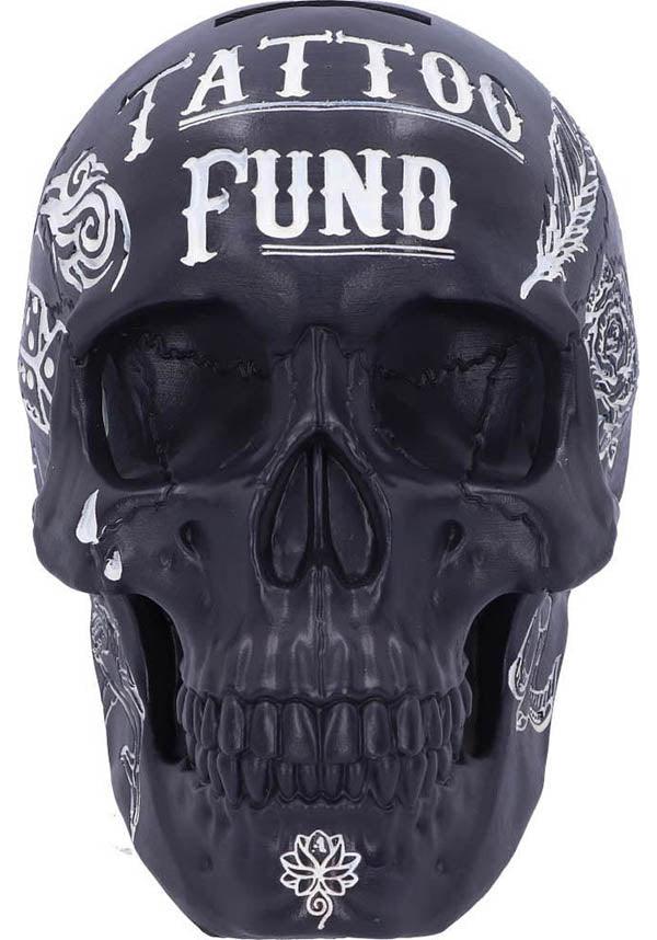 Black and White Gothic Tattoo-Style Skull Shaped Money Box for Saving Fund