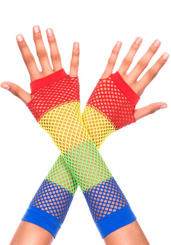 Music Legs Diamond Net Rainbow Fingerless Fashion Gloves for Making a Bold Statement