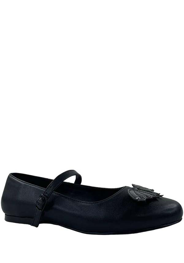 Strangecvlt All-Black Mary Jane Bat Flat Shoes