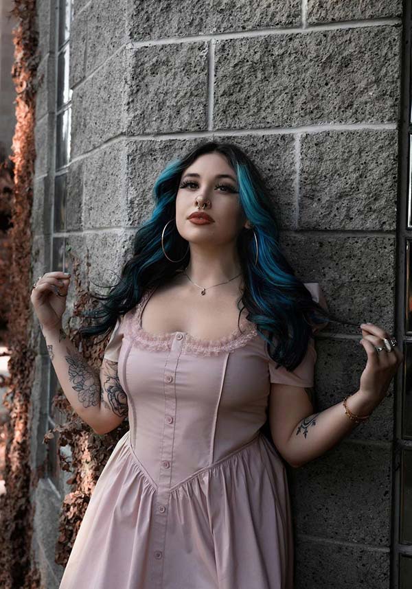 Lively Ghosts' Pastel Rose Gothic Lace Dress - Timeless Elegance