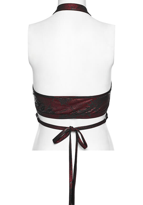 Punk Rave Minerva Wrap Halter Top in Striking Black and Red Color Combination