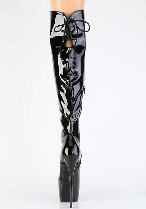 JUBILANT-3012 Black Patent Platform Over-The-Knee Pre-Order Lace-Up Boots