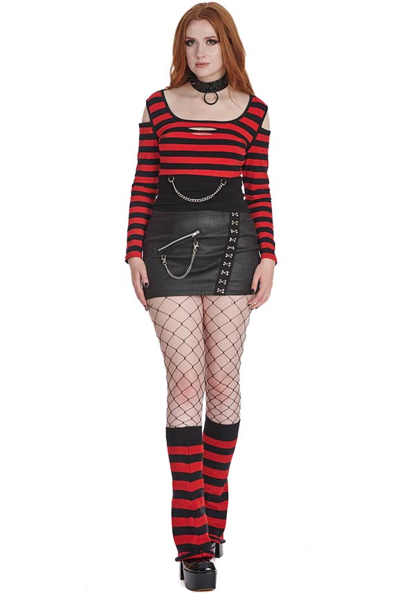 Banned Alternative's Rebellious Red and Black Striped Top