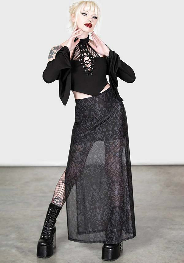 Baphy Soft Stretch Mesh Maxi Skirt with All-Over Print