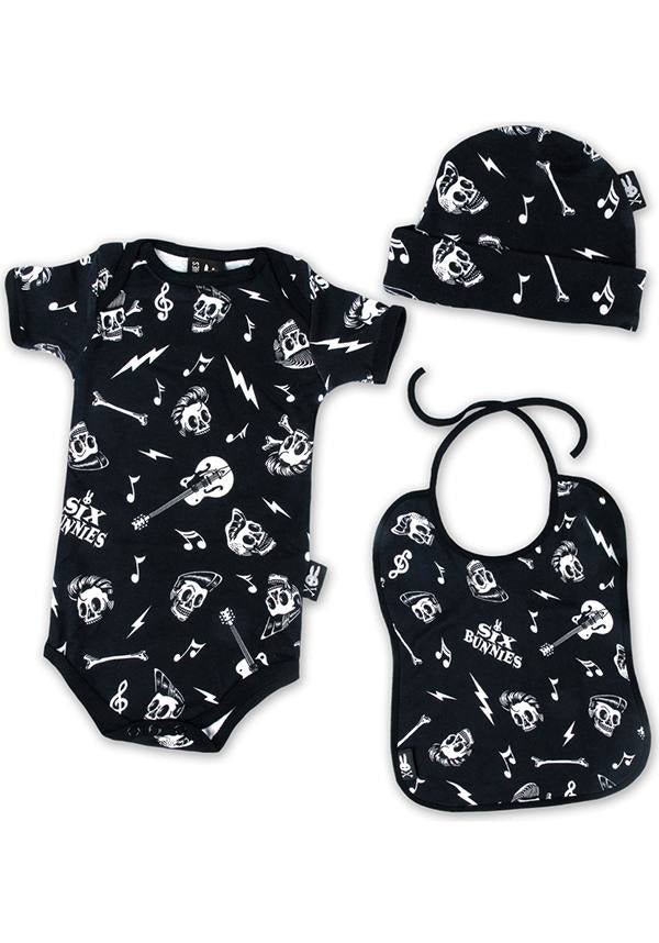 Rockabilly Baby Gift Set with Romper, Bib and Beanie