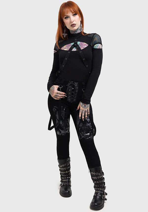 Baphster Branded Stretchable Cotton Jeans with Gloss Print and Detachable Straps