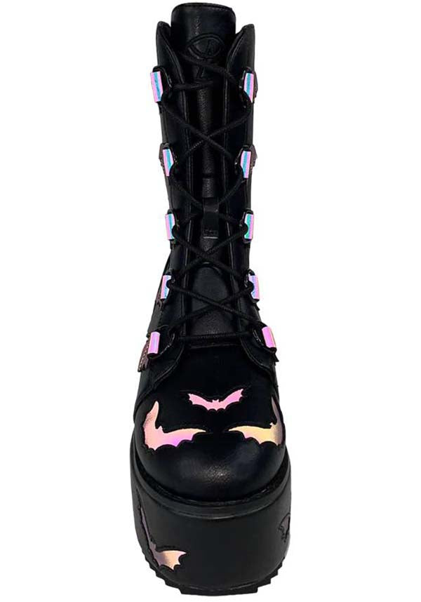 Strangecvlt's Striking Reflective Bat Platform Boots for Bold Fashion